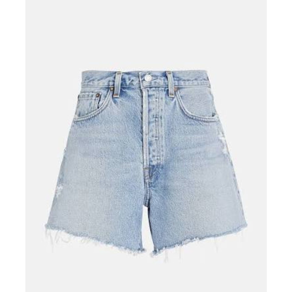 AGOLDE Parker Long Shorts Swapmeet 28 High Rise Distressed Denim Light Wash Blue